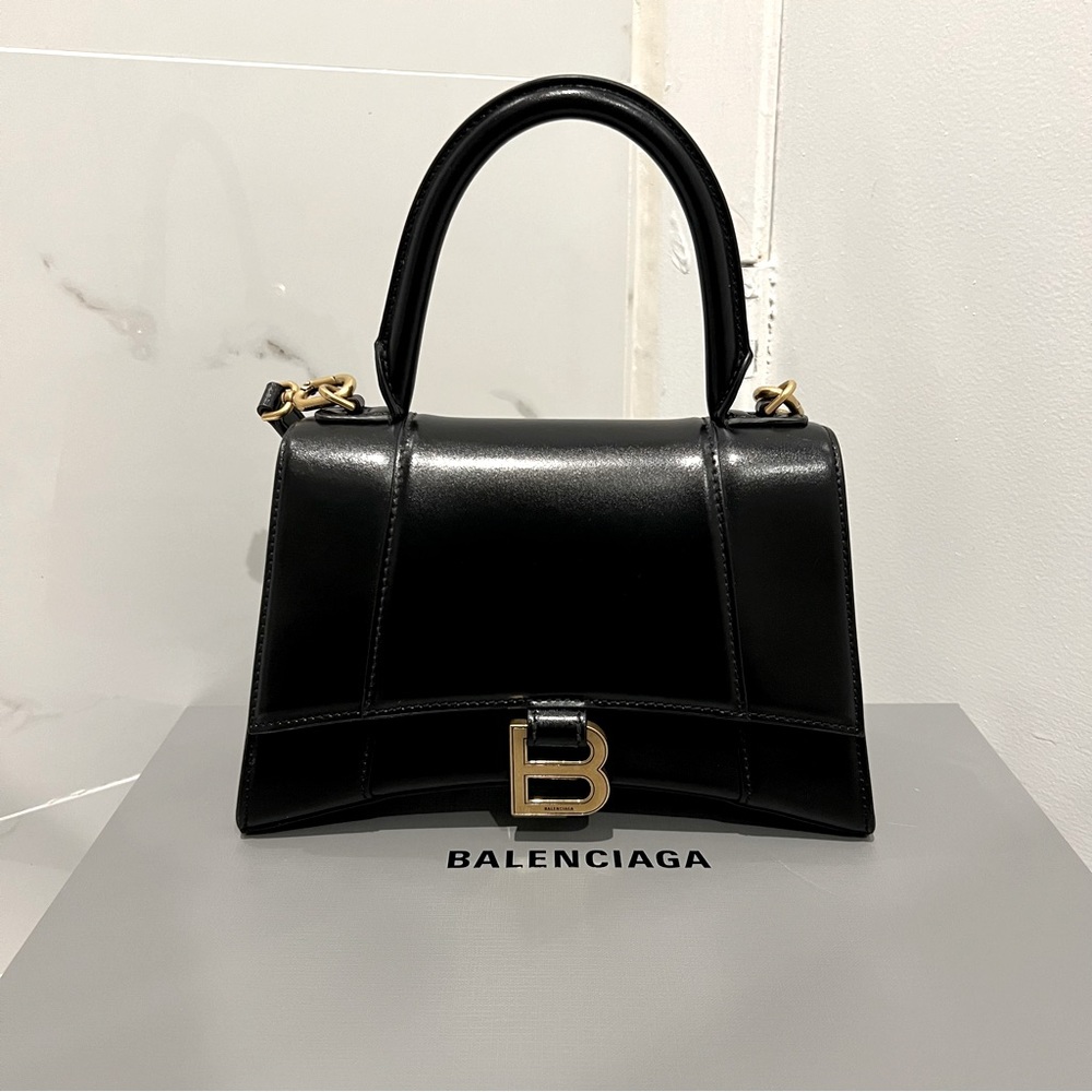 Balenciaga Hourglass Small handbag box in Black Calfskin Leather